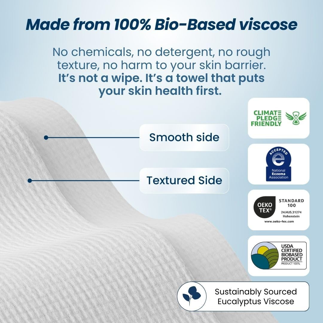 Clean Towels XL™ – 100% USDA Biobased Disposable Face Towels | Ultra-Soft, Eczema Association Accepted | Perfect for Makeup Removal & Sensitive Skin | 50 Count