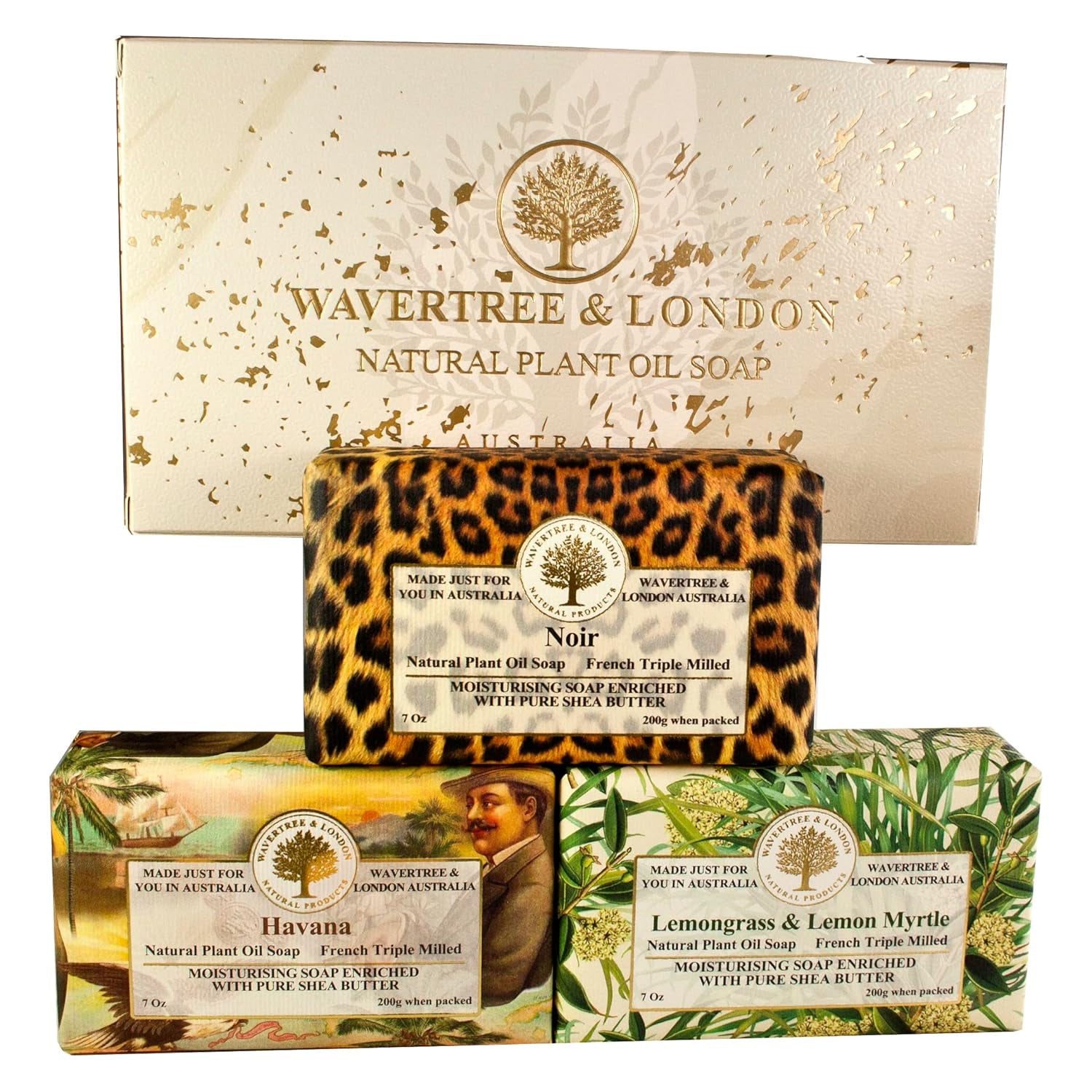 Luxury Soap Trio Gift Box (3 x 7oz) – Noir, Lemongrass & Havana Scents – Triple-Milled French Soap Bars with Pure Plant Oils for All Skin Types