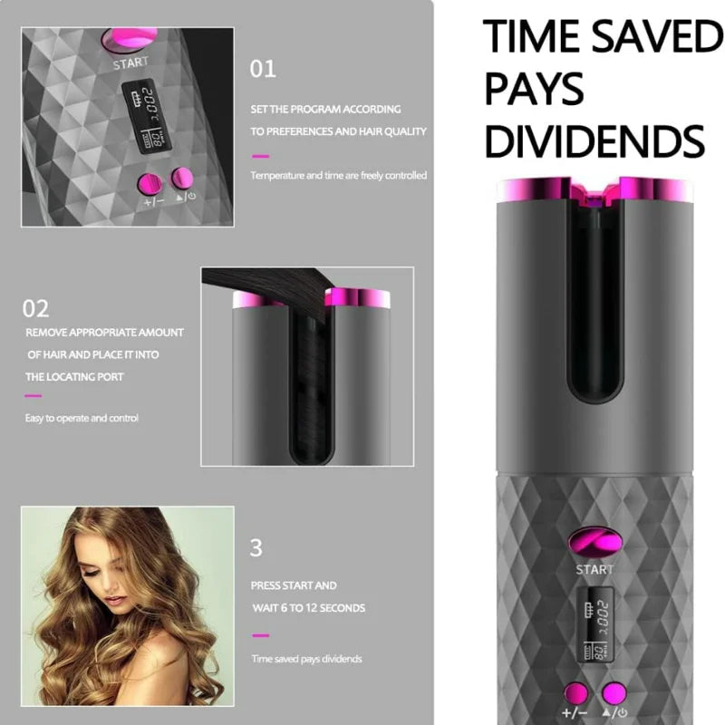 Cordless Curl Magic – Auto-Rotating, Rechargeable & Ready Wherever You Are