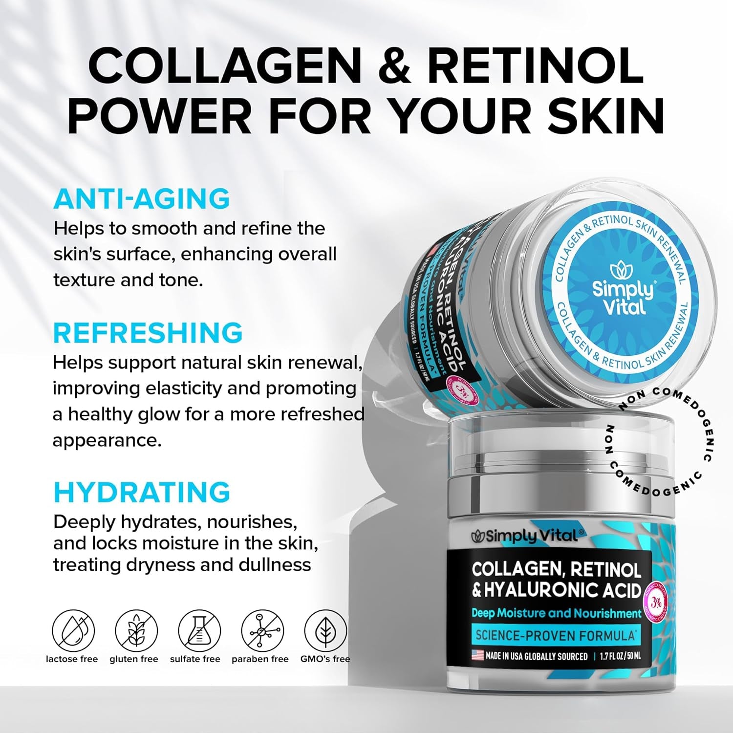 HydraFirm™ Collagen Retinol Cream – Daily Face Moisturizer with Hyaluronic Acid | Tightens & Nourishes Face, Neck & Chest | 1.7 fl oz | Day & Night Use