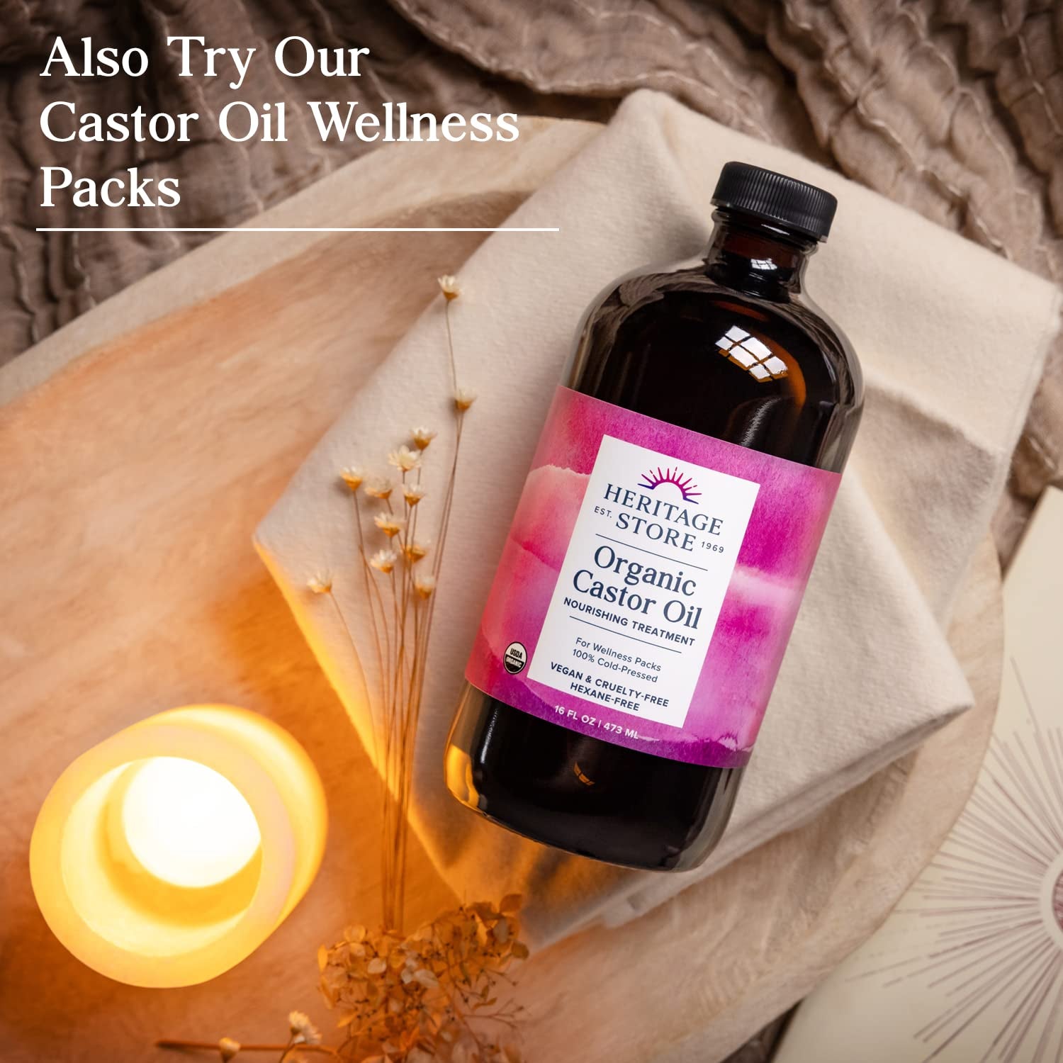 Organic Castor Oil Therapy – Vegan, Cold-Pressed & Packed with Pure Plant Power (16oz Glass Bottle)