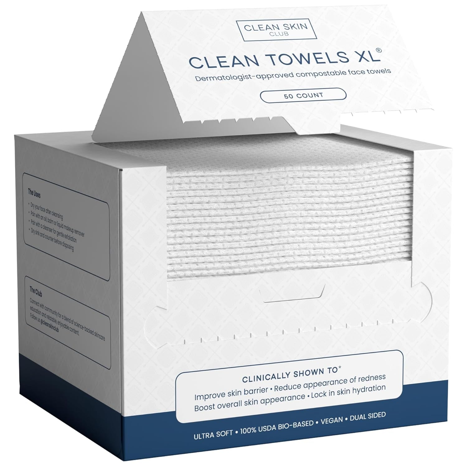 Clean Towels XL™ – 100% USDA Biobased Disposable Face Towels | Ultra-Soft, Eczema Association Accepted | Perfect for Makeup Removal & Sensitive Skin | 50 Count