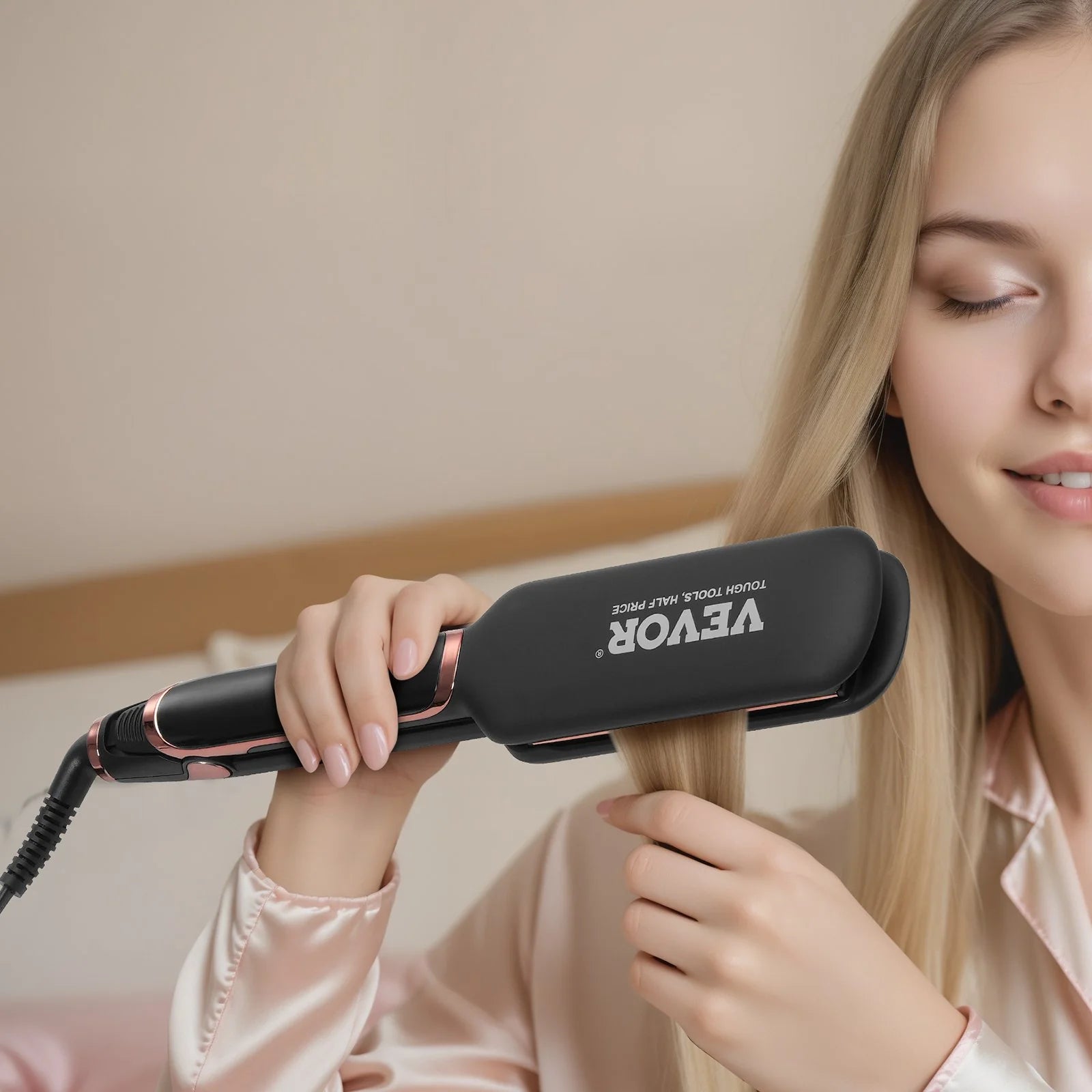 SKYSHALO 2-Inch Titanium Hair Straightener - Infrared Technology, Negative Ion Protection, Dual Voltage, LCD Display & 11 Adjustable Heat Settings for Salon-Quality Styling Anywhere!
