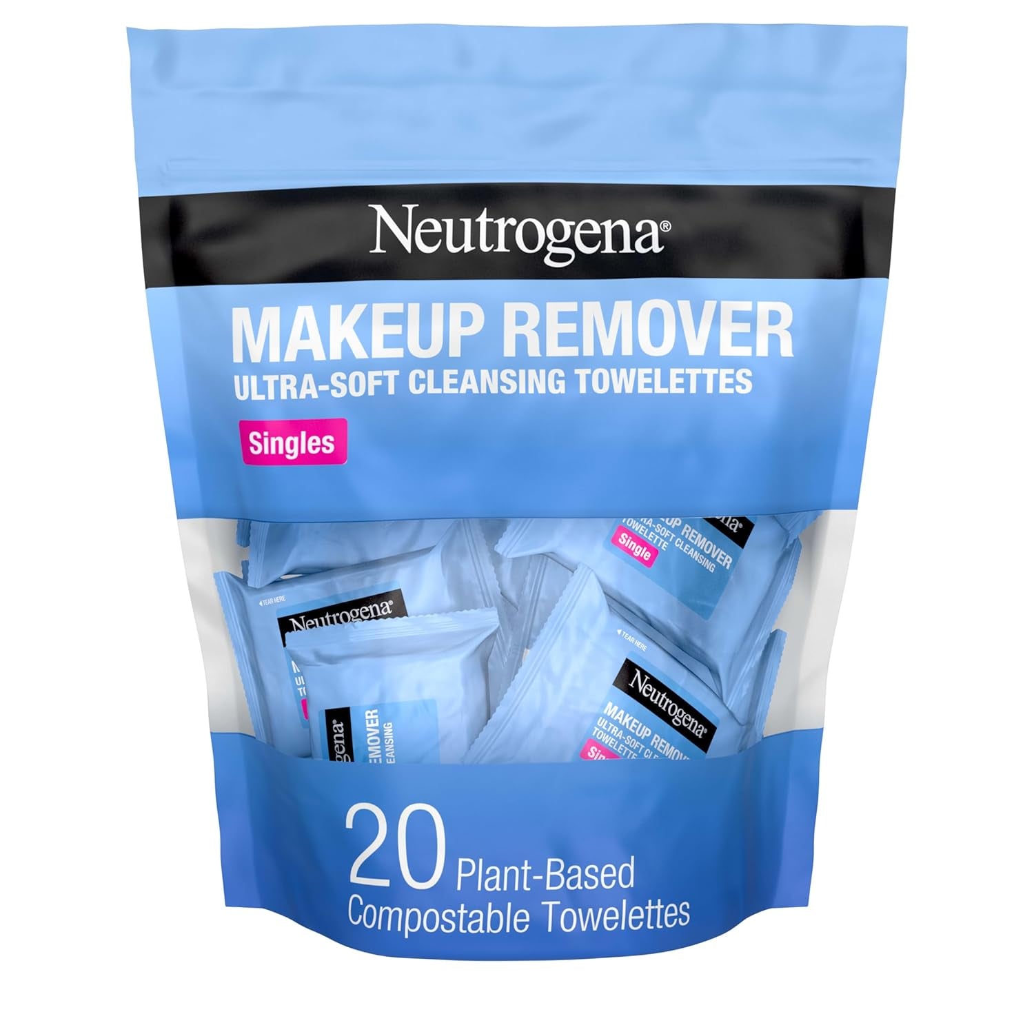 Glow & Go™ Makeup Remover Wipe Singles – 20 Individually Wrapped Facial Towelettes | Oil-Free, Alcohol-Free Daily Cleanse Anywhere