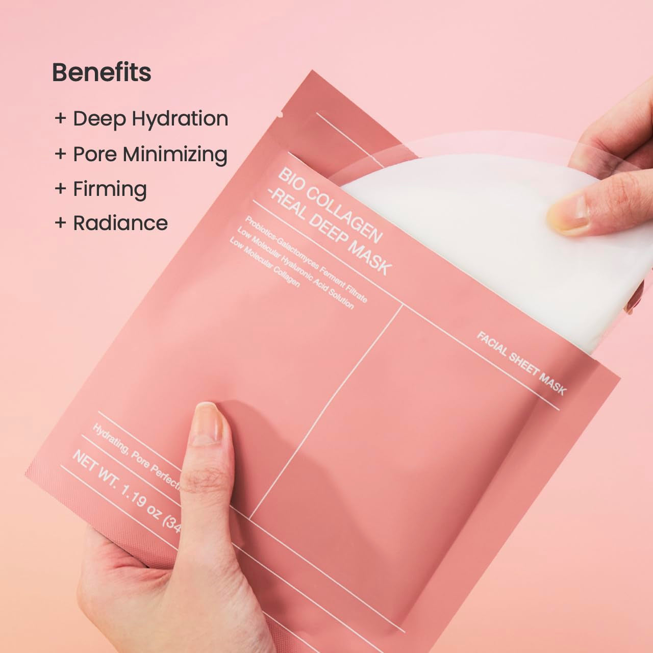 HydraFirm™ Bio-Collagen Hydrogel Mask – Overnight Deep Moisture & Elasticity Boost | Pore Minimizing Treatment, 4 x 34g