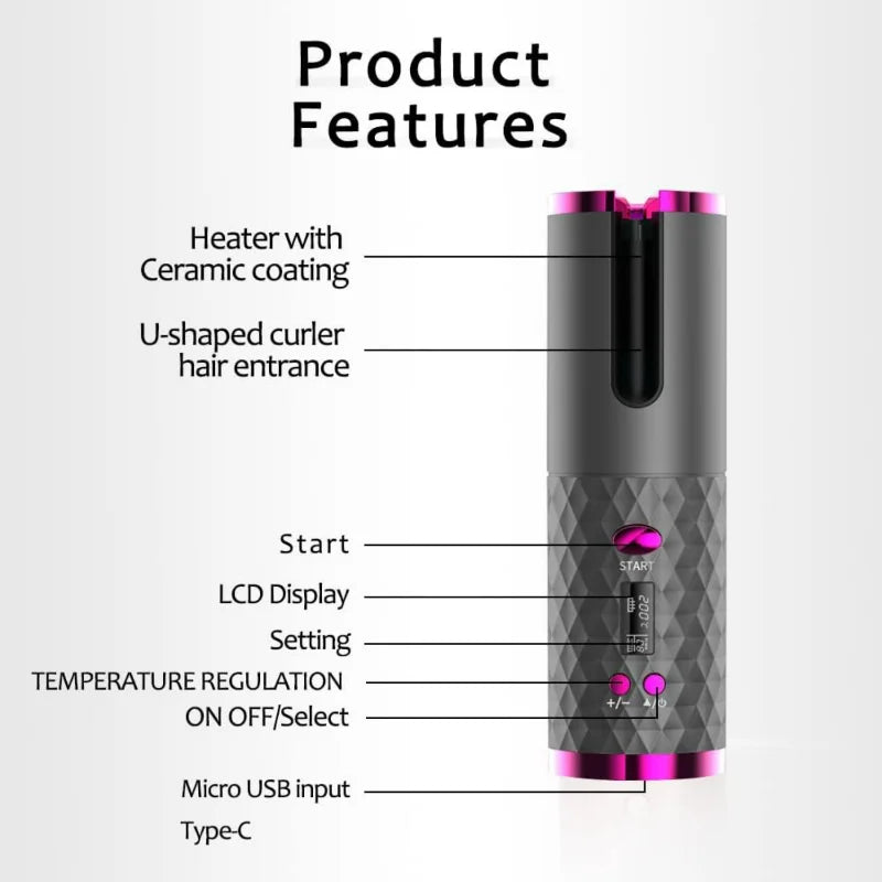 Cordless Curl Magic – Auto-Rotating, Rechargeable & Ready Wherever You Are