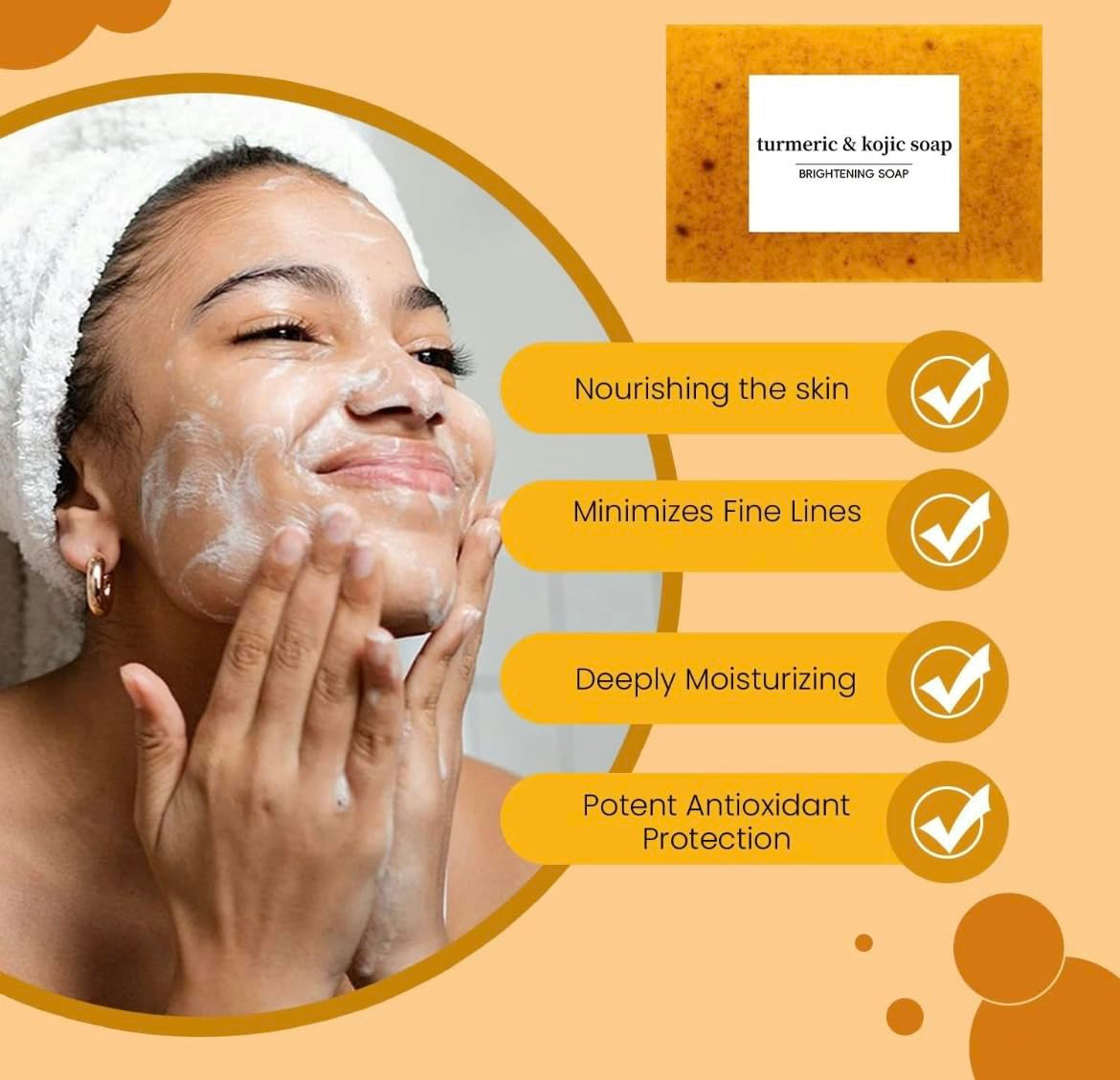 Ultimate Turmeric & Kojic Acid Skin Brightening Soap – All-Natural Cleanser for All Skin Types, Fights Acne, Reduces Dark Spots & Fades Scars – Perfect for Men, Women & Teens (1 Bar)