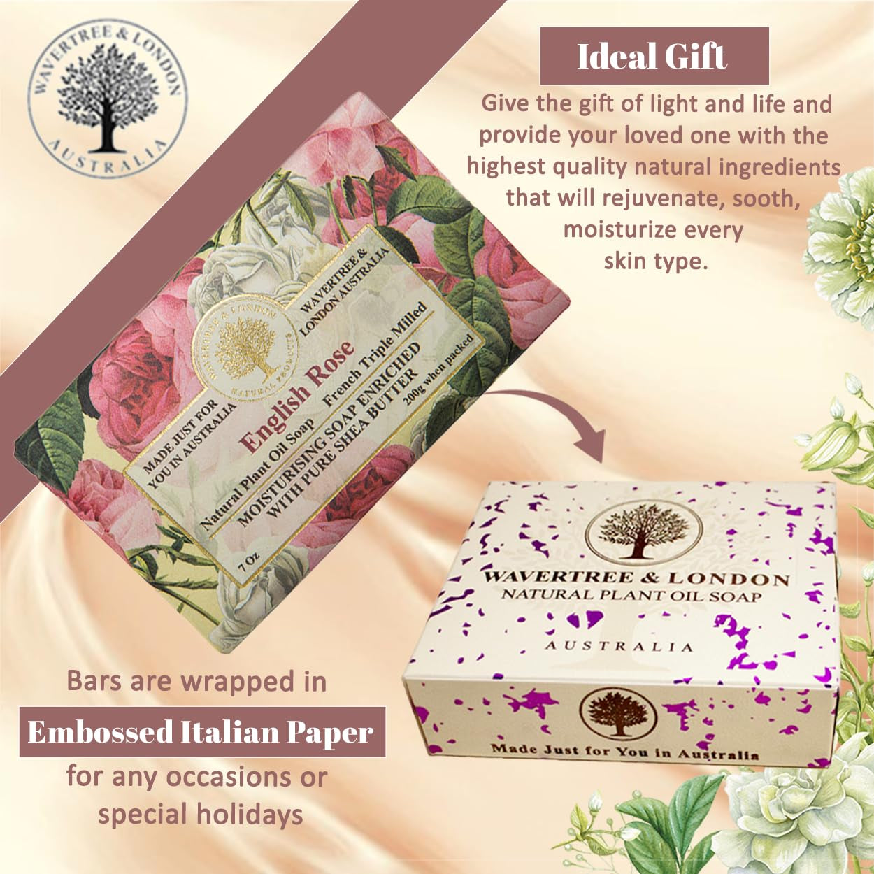 English Rose Luxury Soap Bars (2 x 7oz) – Triple-Milled, Shea Butter Enriched & Plant-Based for Silky Smooth Skin – For Men & Women