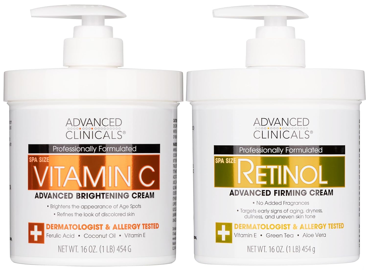Tone & Glow Skincare Set – Retinol Body Lotion + Vitamin C Cream | 2-Piece System for Hydrating, Brightening & Smoothing Skin | For Women & Men