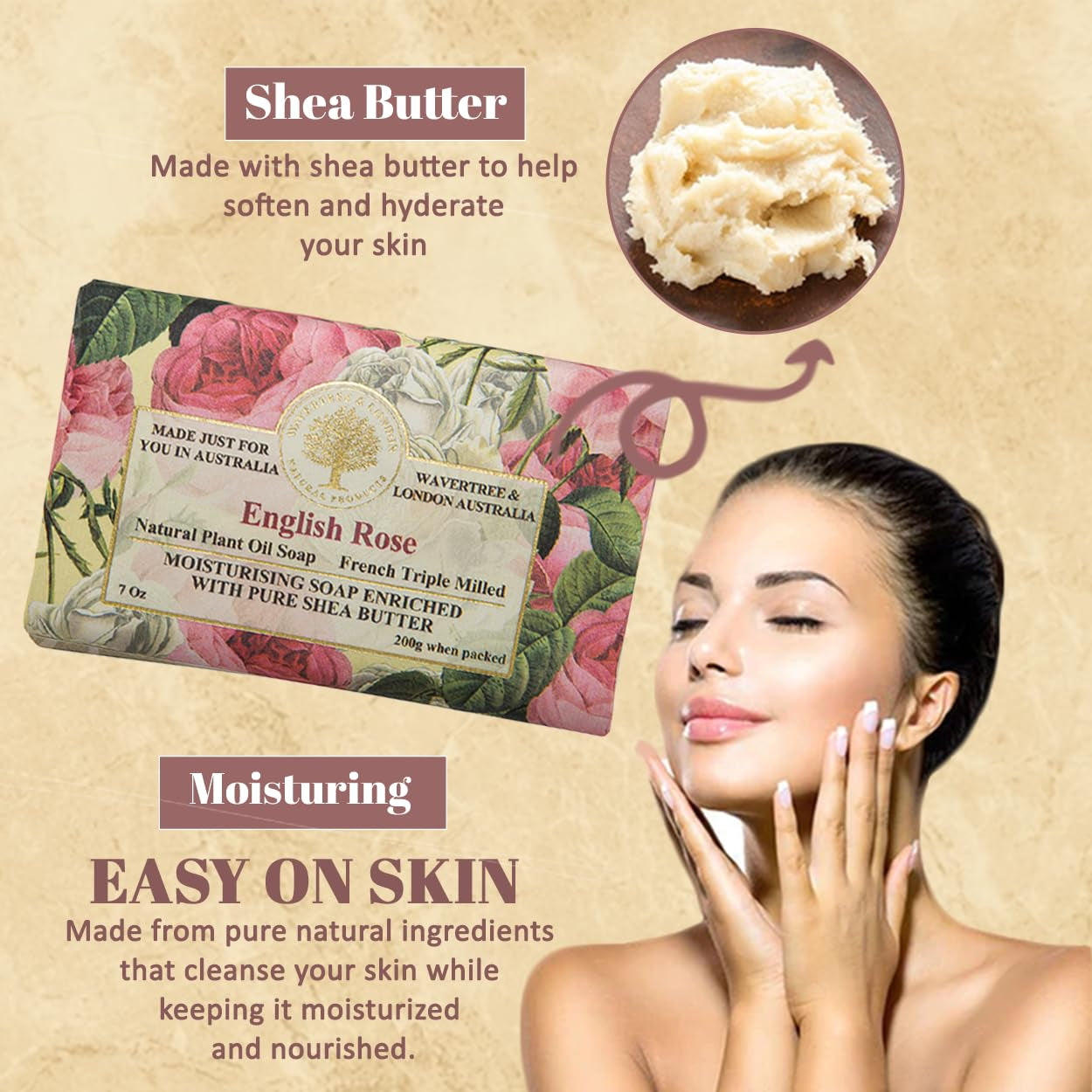 English Rose Luxury Soap Bars (2 x 7oz) – Triple-Milled, Shea Butter Enriched & Plant-Based for Silky Smooth Skin – For Men & Women