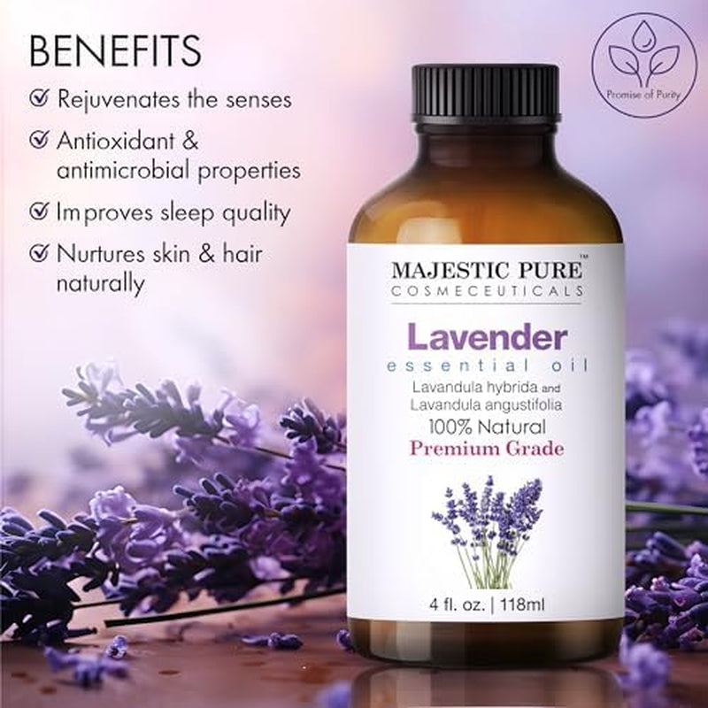 Calm in a Bottle – 100% Pure Lavender Essential Oil with Dropper | Premium Grade for Diffusers, Skin, Massage & Aromatherapy | 4 oz of Soothing Serenity