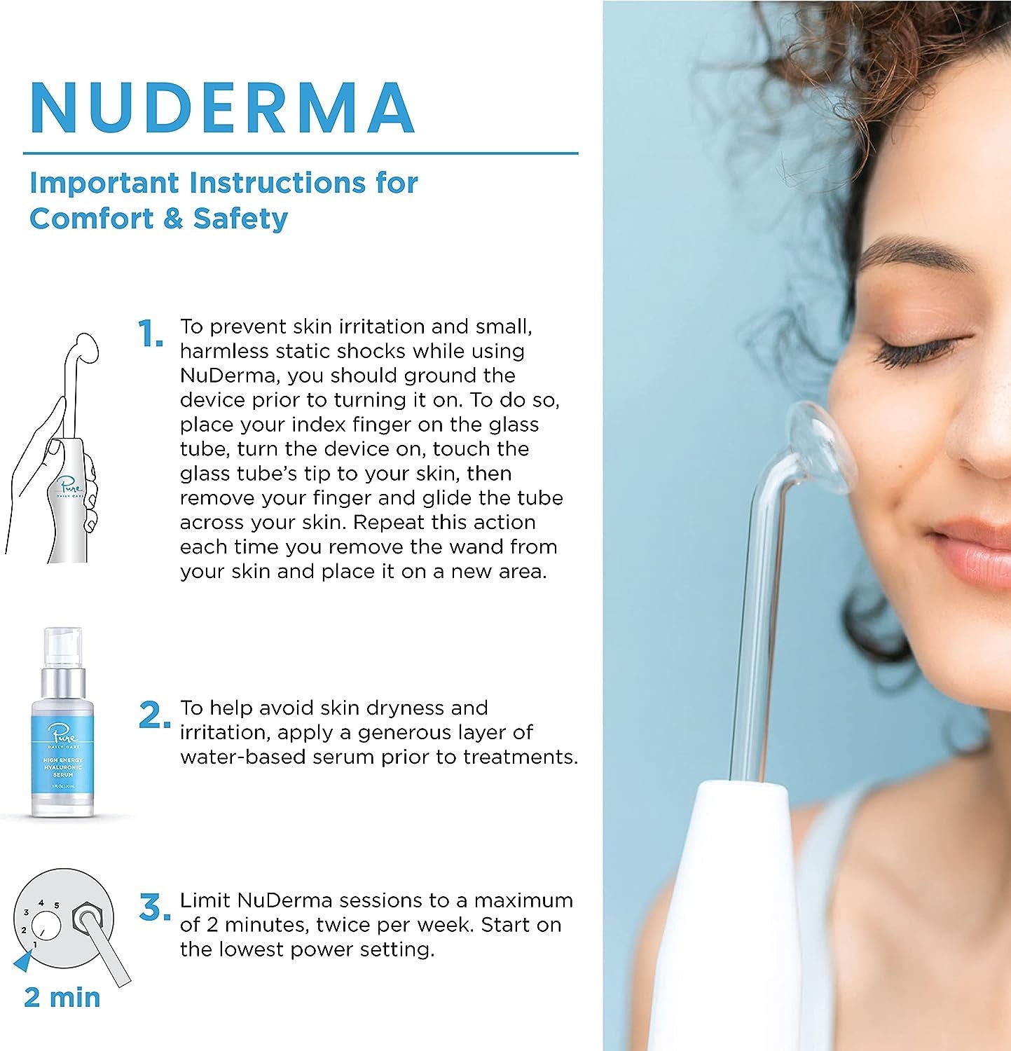 NuDerma Glow Wand – Skin Tightening, Wrinkle Smoothing & Dark Circle Fighter | Handheld High-Frequency Therapy + Hair & Scalp Boost