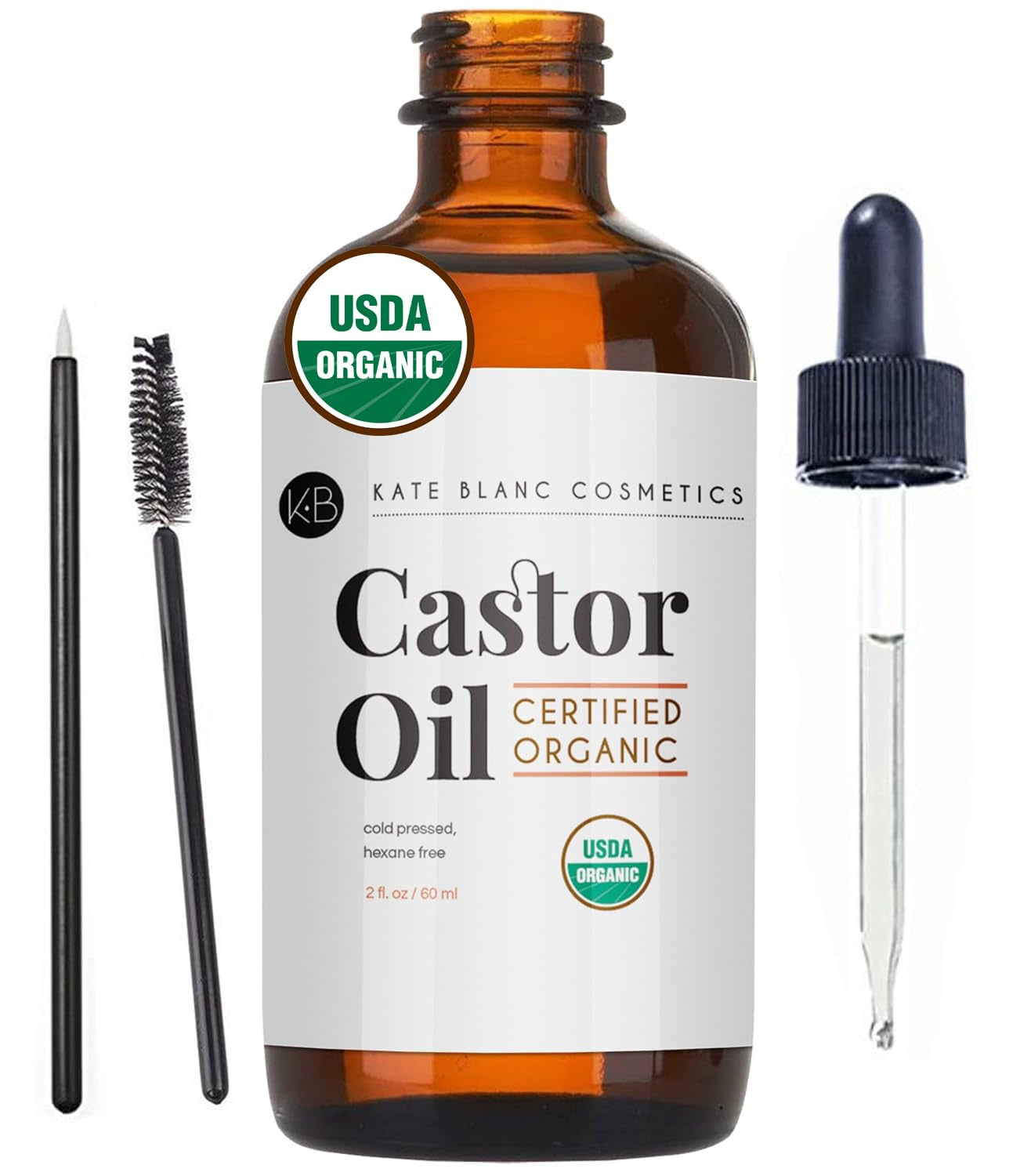 PureGlow™ Organic Castor Oil – Cold-Pressed & Hexane-Free | Nourishes Hair, Lashes, Brows & Skin | 2 oz with Bonus Starter Kit