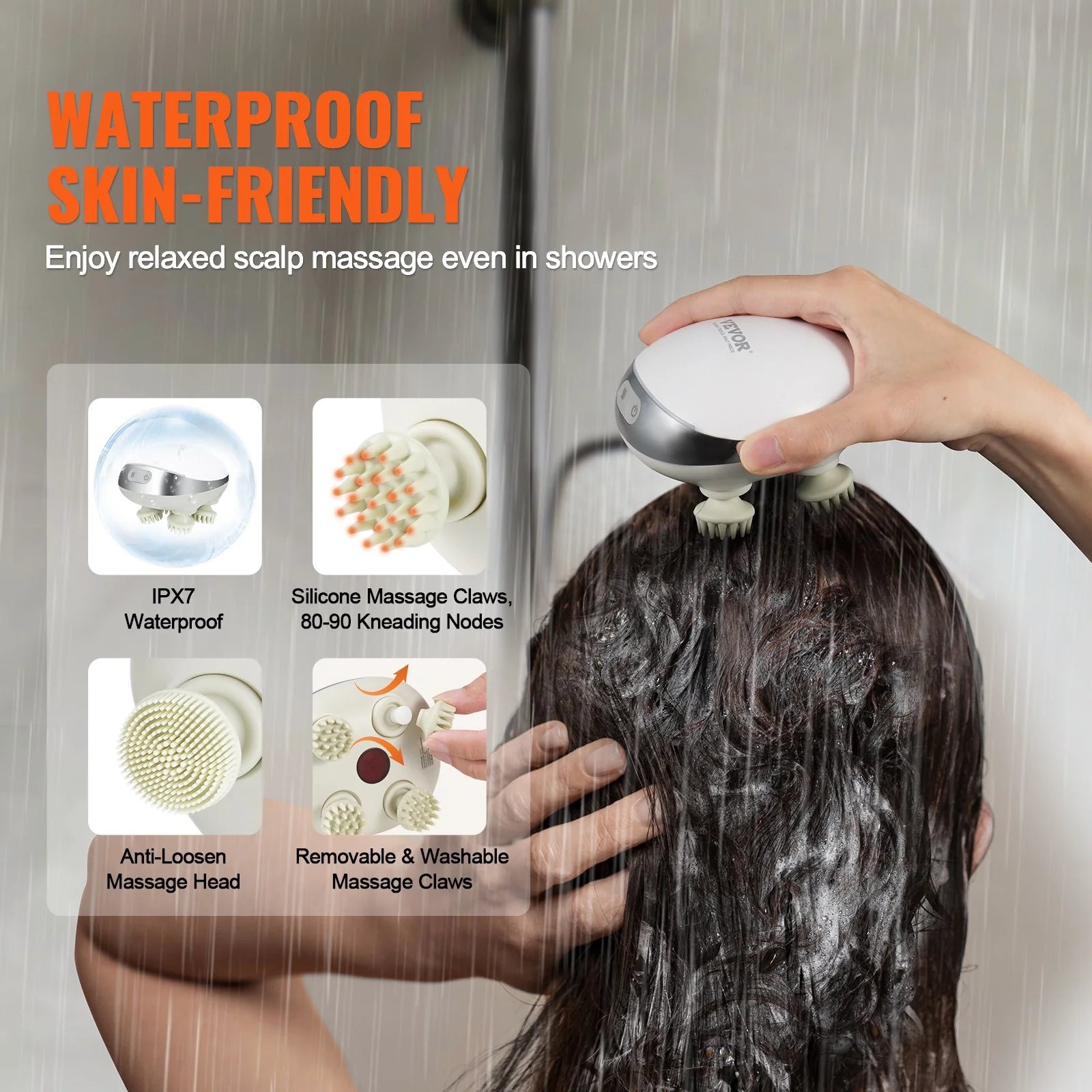 Rechargeable VEVOR Electric Scalp Massager with Heat - Waterproof Relaxation at Your Fingertips!