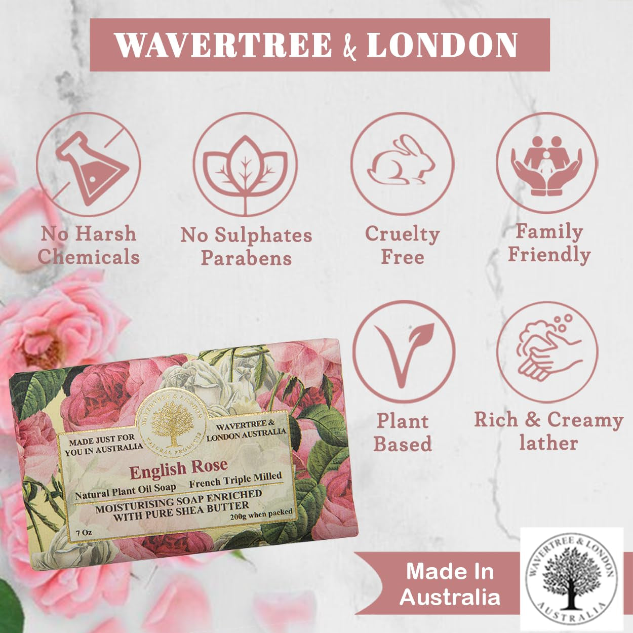 English Rose Luxury Soap Bars (2 x 7oz) – Triple-Milled, Shea Butter Enriched & Plant-Based for Silky Smooth Skin – For Men & Women