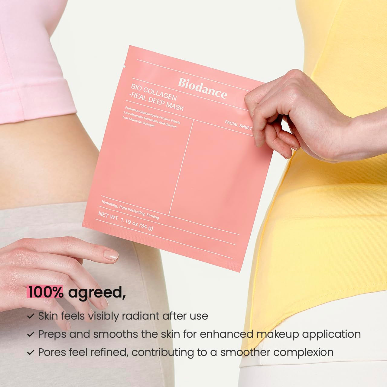 HydraFirm™ Bio-Collagen Hydrogel Mask – Overnight Deep Moisture & Elasticity Boost | Pore Minimizing Treatment, 4 x 34g