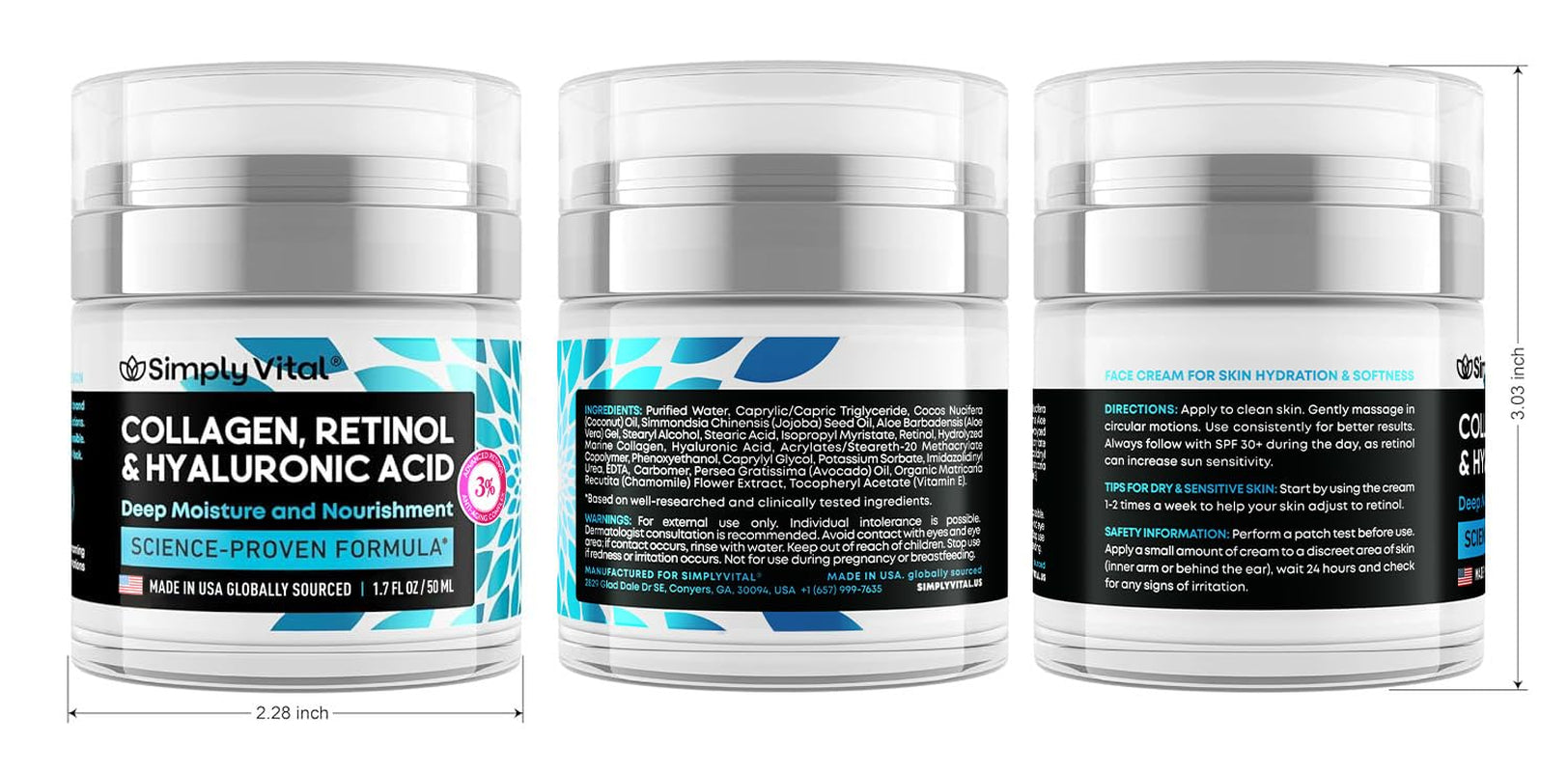 HydraFirm™ Collagen Retinol Cream – Daily Face Moisturizer with Hyaluronic Acid | Tightens & Nourishes Face, Neck & Chest | 1.7 fl oz | Day & Night Use