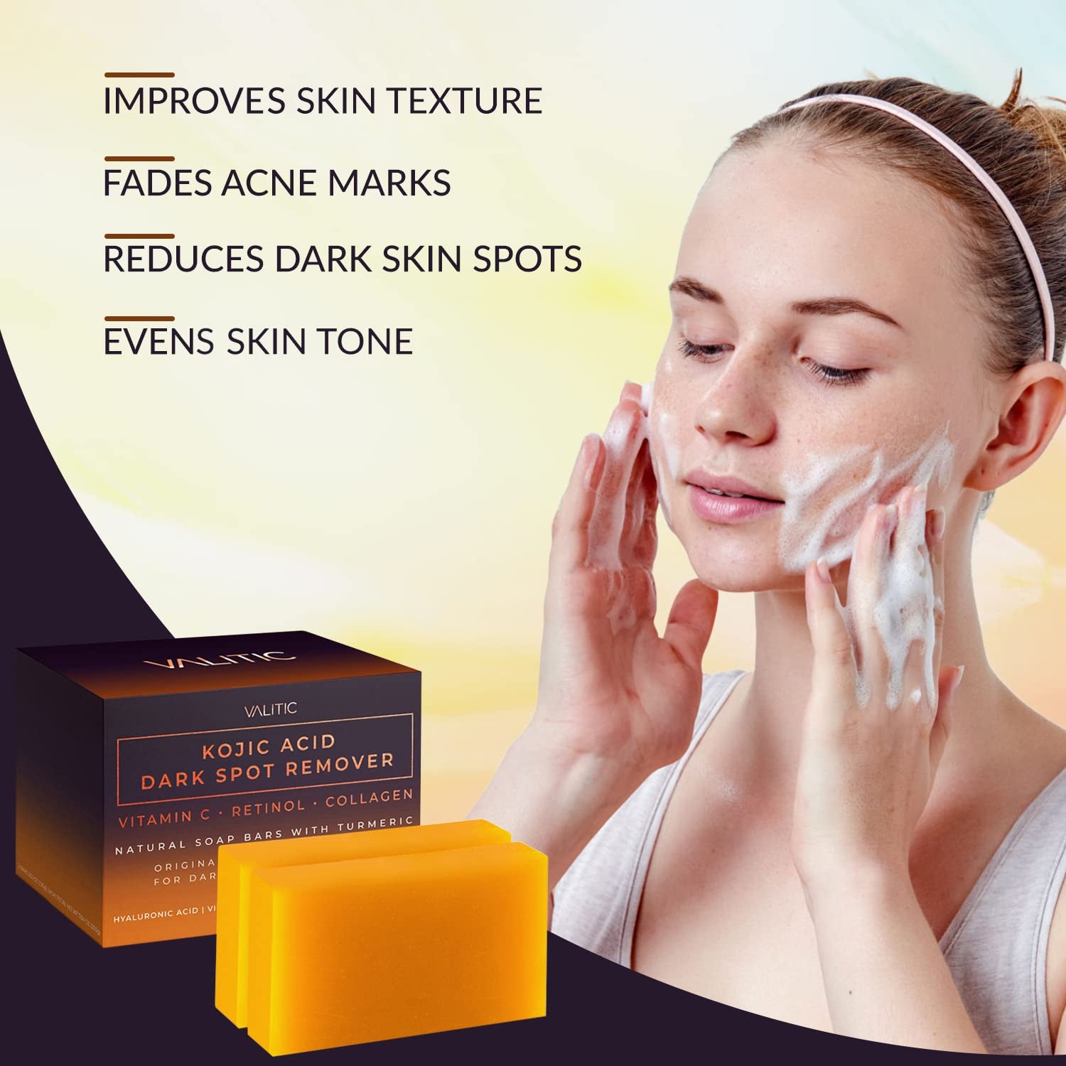 Kojic Bright Complex Soap – 2 Bars for Dark Spot Removal with Vitamin C, Retinol, Turmeric & Hyaluronic Acid | Japanese-Infused Glow with Natural Oils
