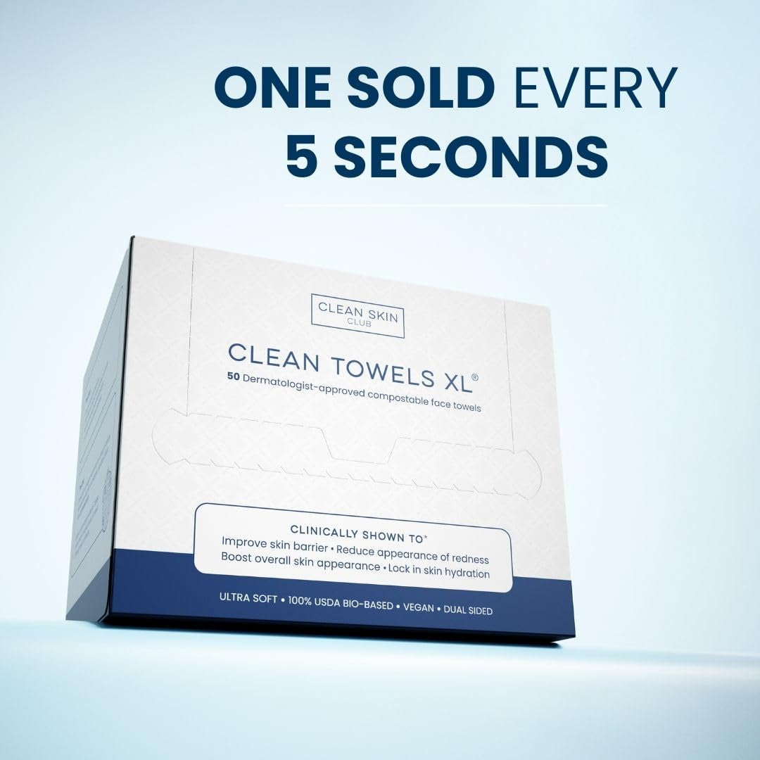 Clean Towels XL™ – 100% USDA Biobased Disposable Face Towels | Ultra-Soft, Eczema Association Accepted | Perfect for Makeup Removal & Sensitive Skin | 50 Count