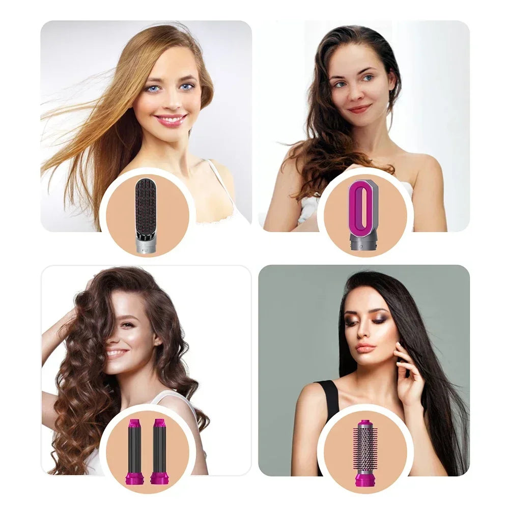 GlamWave™ 5-in-1 Hot Air Styling Set – Dry, Straighten, Curl & Shine!