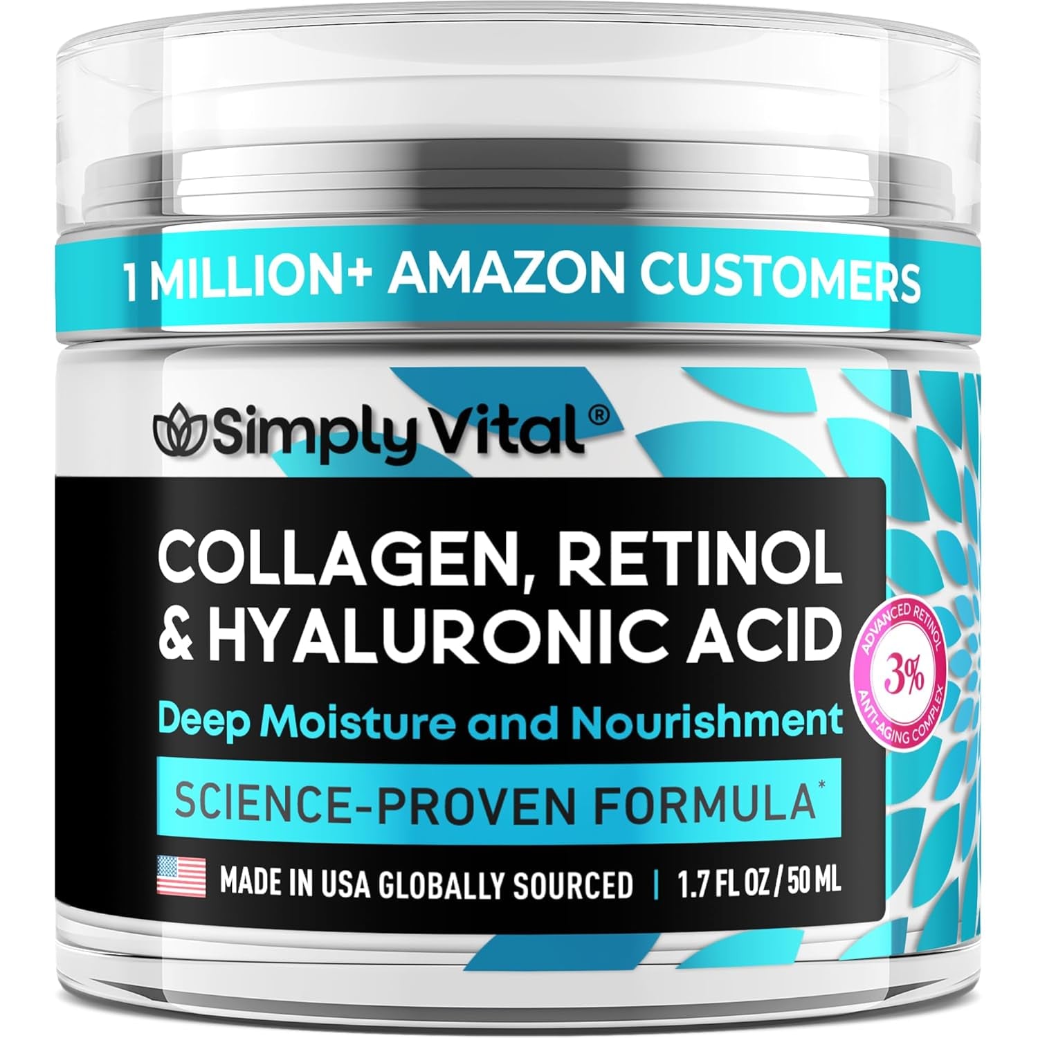 HydraFirm™ Collagen Retinol Cream – Daily Face Moisturizer with Hyaluronic Acid | Tightens & Nourishes Face, Neck & Chest | 1.7 fl oz | Day & Night Use