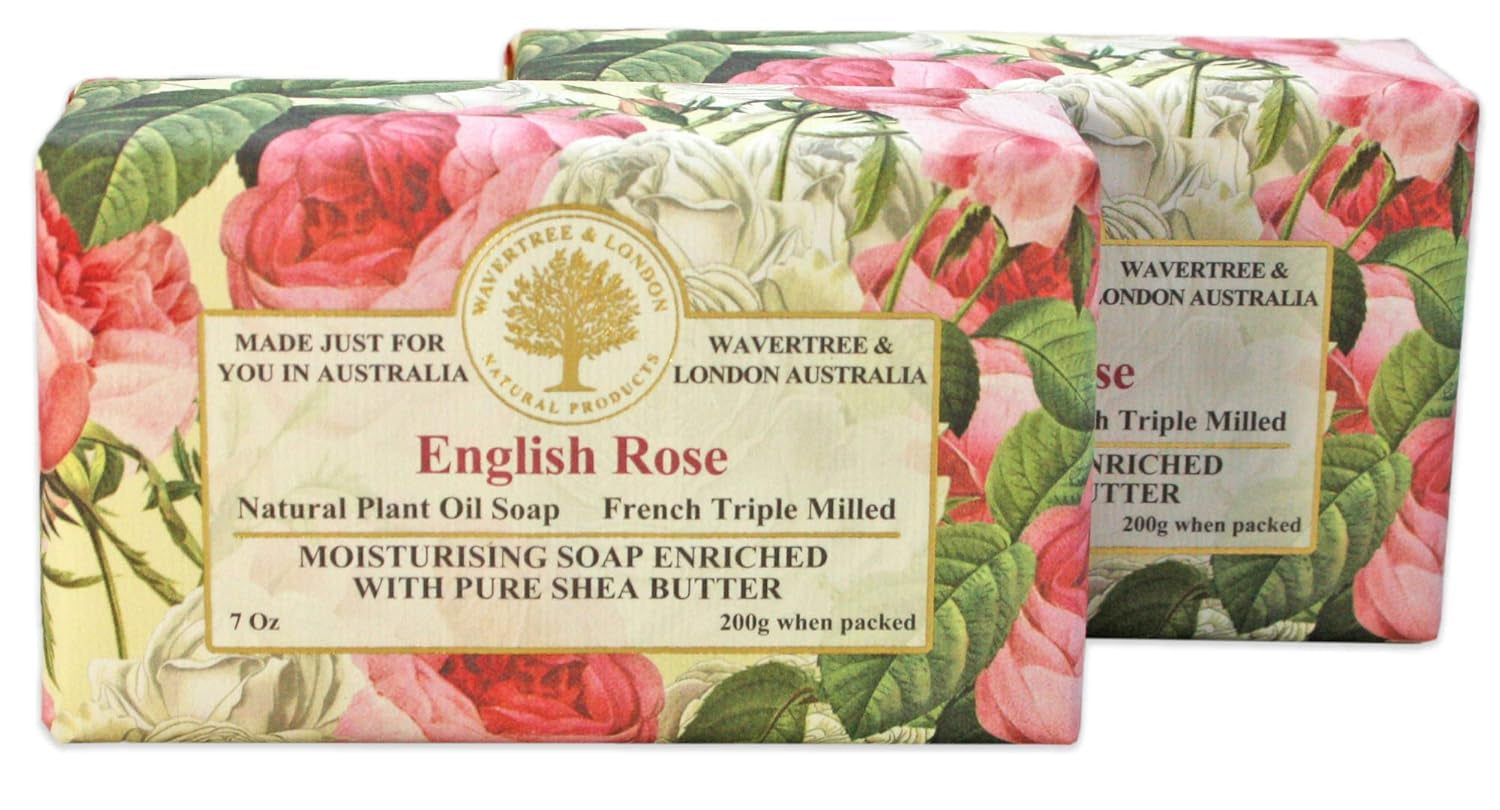English Rose Luxury Soap Bars (2 x 7oz) – Triple-Milled, Shea Butter Enriched & Plant-Based for Silky Smooth Skin – For Men & Women