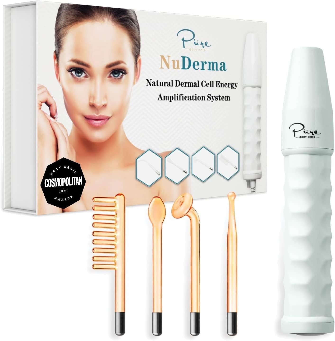NuDerma Glow Wand – Skin Tightening, Wrinkle Smoothing & Dark Circle Fighter | Handheld High-Frequency Therapy + Hair & Scalp Boost